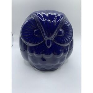 Owl Blue Ceramic Piggy Coin Money Bank‎ Statue Figurine